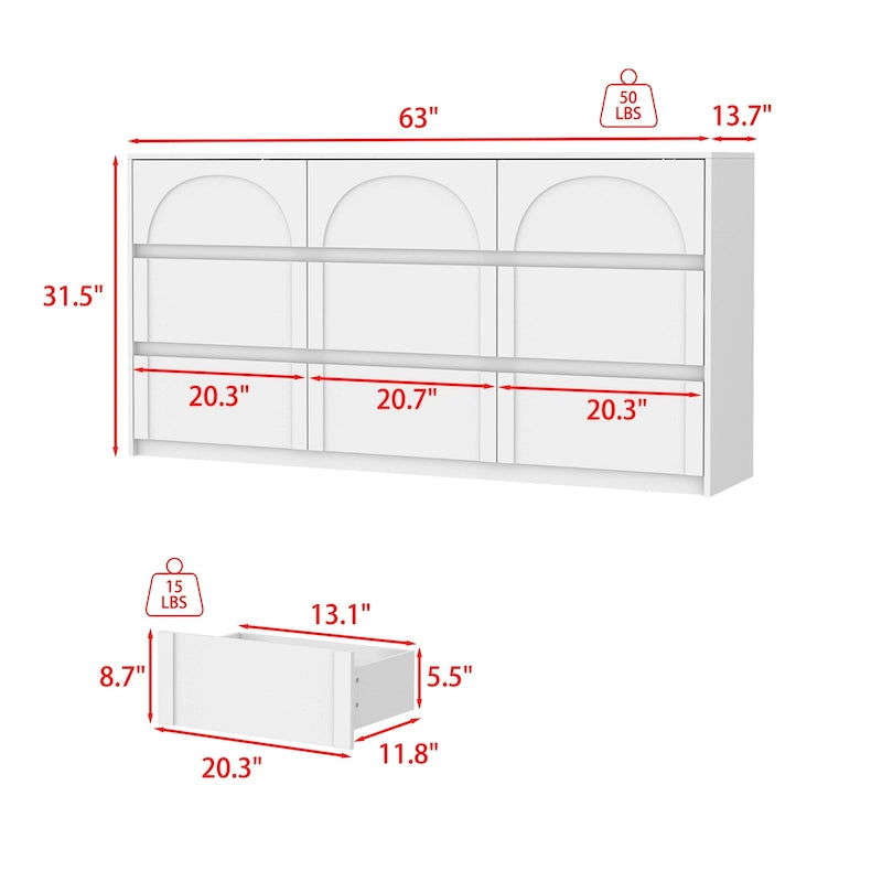 Comò Contenitore Bianco con 6 Cassetti per Camera da Letto, Sala da Pranzo e Cucina