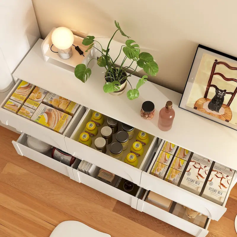 Comò Contenitore Bianco con 6 Cassetti per Camera da Letto, Sala da Pranzo e Cucina